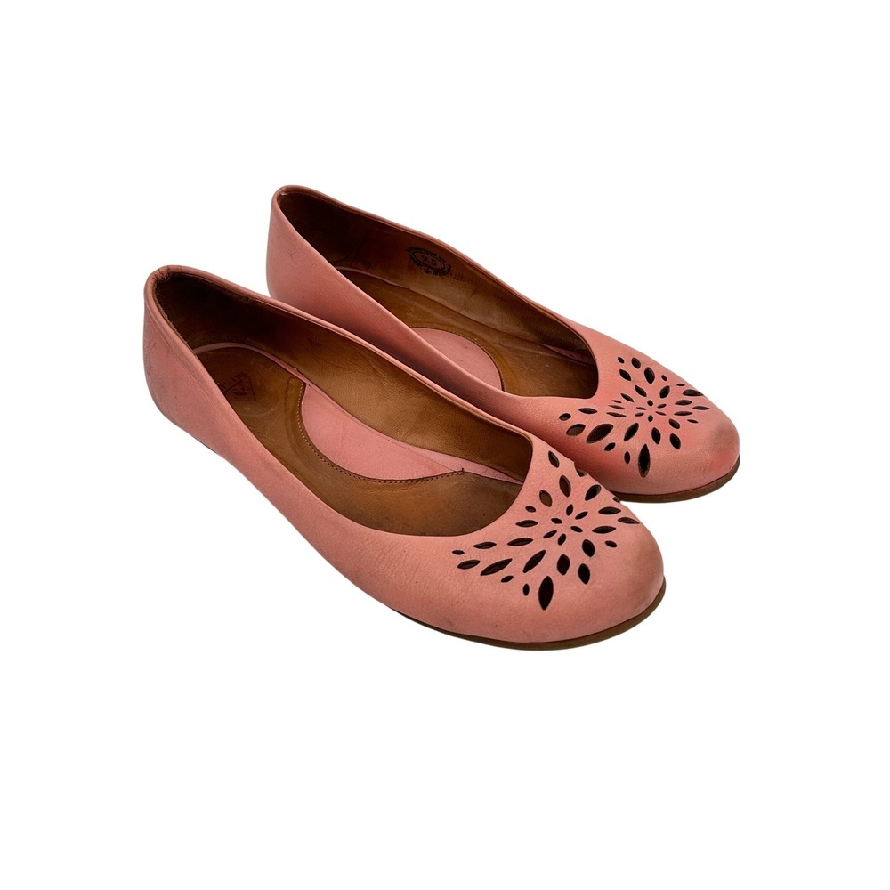 John Fluevog Danielle Coral Pink Leather Laser Cut Floral Ballet Flats Women 9.5